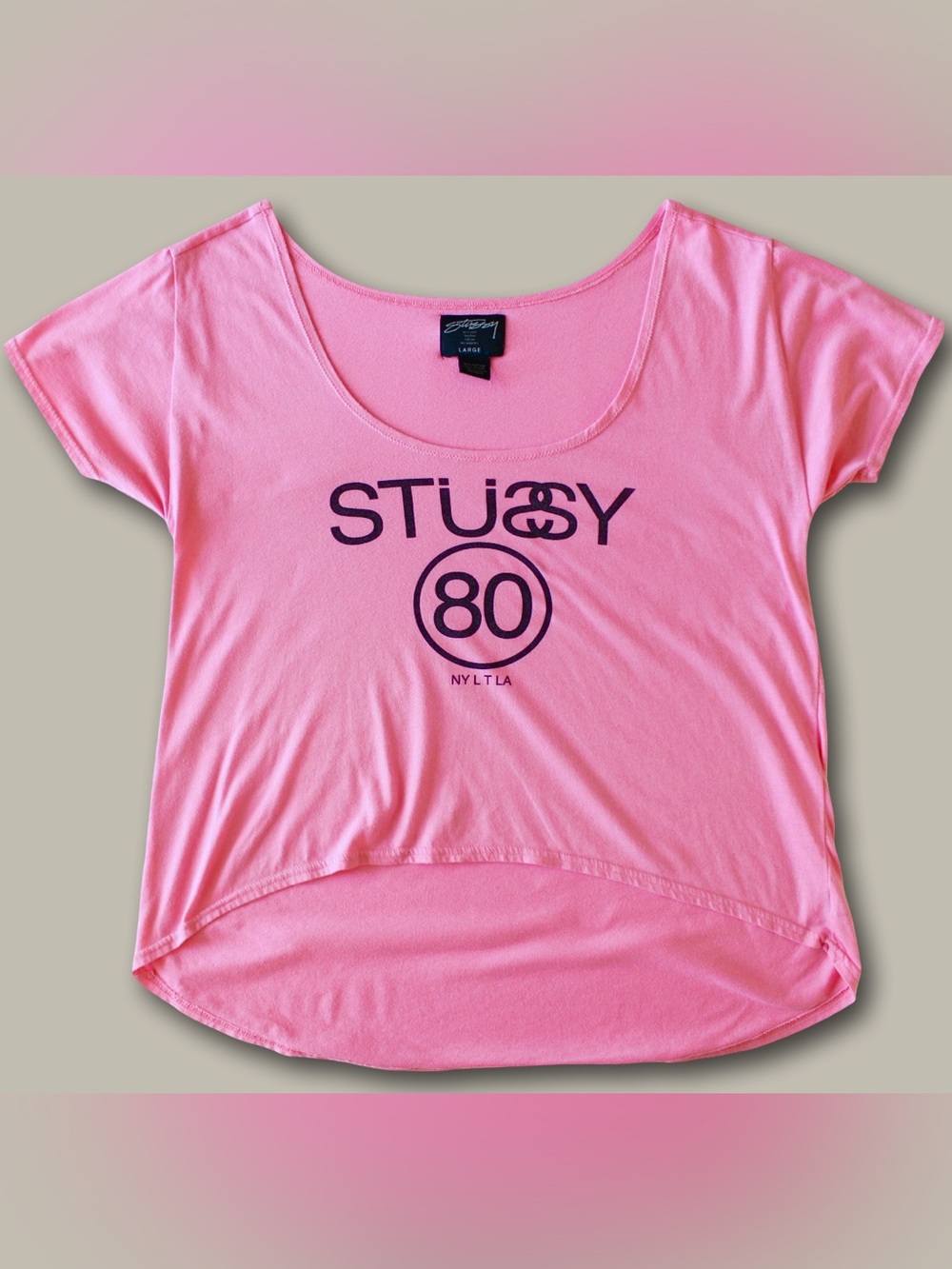 Stüssy Pink Graphic Tee - '80' Logo